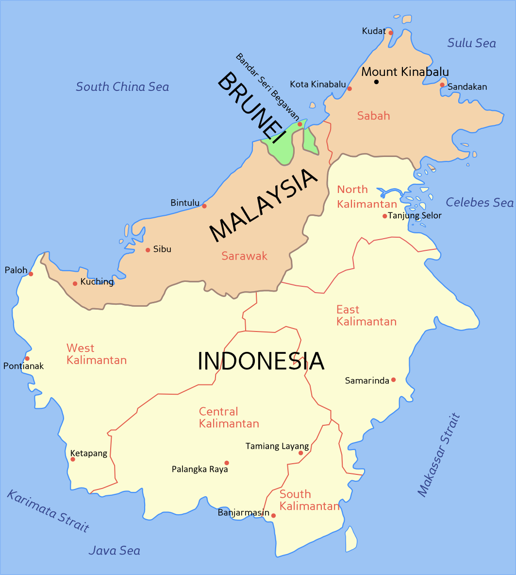 Map of Borneo. Courtesy of WikiMedia