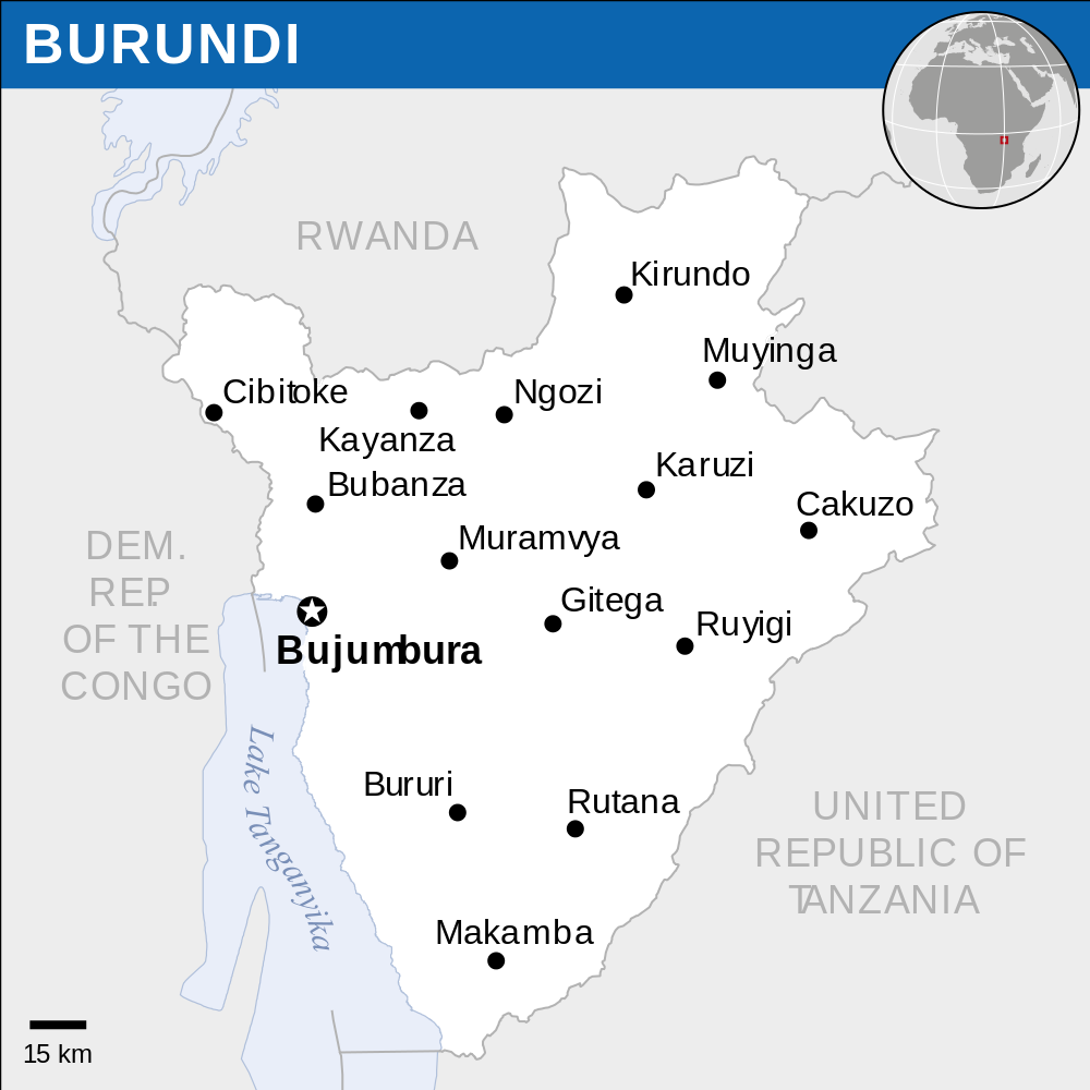Map of Burundi created by the UN Office for the Coordination of Humanitarian Affairs (OCHA) and is licensed under the Creative Commons Attribution 3.0 Unported.