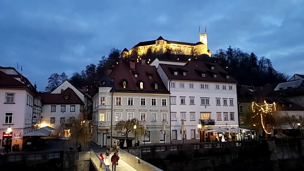 Ljubljana Castle is lit up in the background. Photo: Tonya Fitzpatrick