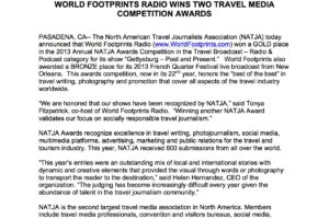 Press Release from NATJA announcing the two journalism awards for World Footprints.