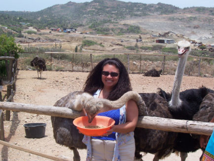 Tonya at the Ostrich farm on Aruba. Photo: Ian Fitzpatrick