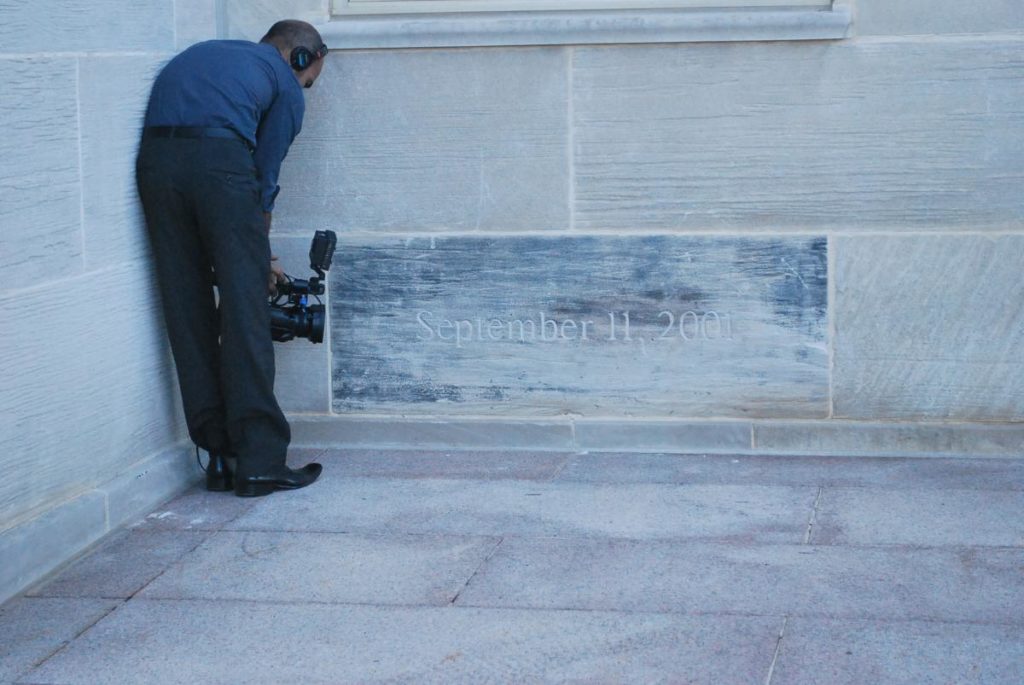 Photographer capturing an image of the spot where the Pentagon was hit. Photo: Tonya Fitzpatrick