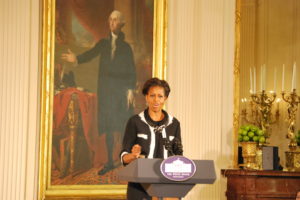 First Lady Michelle Obama speaking at the White House.  Photo taken by Tonya Fitzpatrick