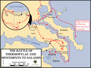 Battle of Thermopylae and movements to Salamis, 480 BC. Courtesy of Wikimedia