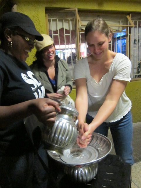 Windhoek Washing our hands before our meal. Photo: Chris Chesak