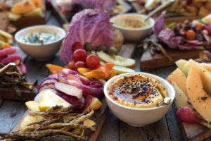 Israeli foods--hummus, falafels, pita bread, vegan meal