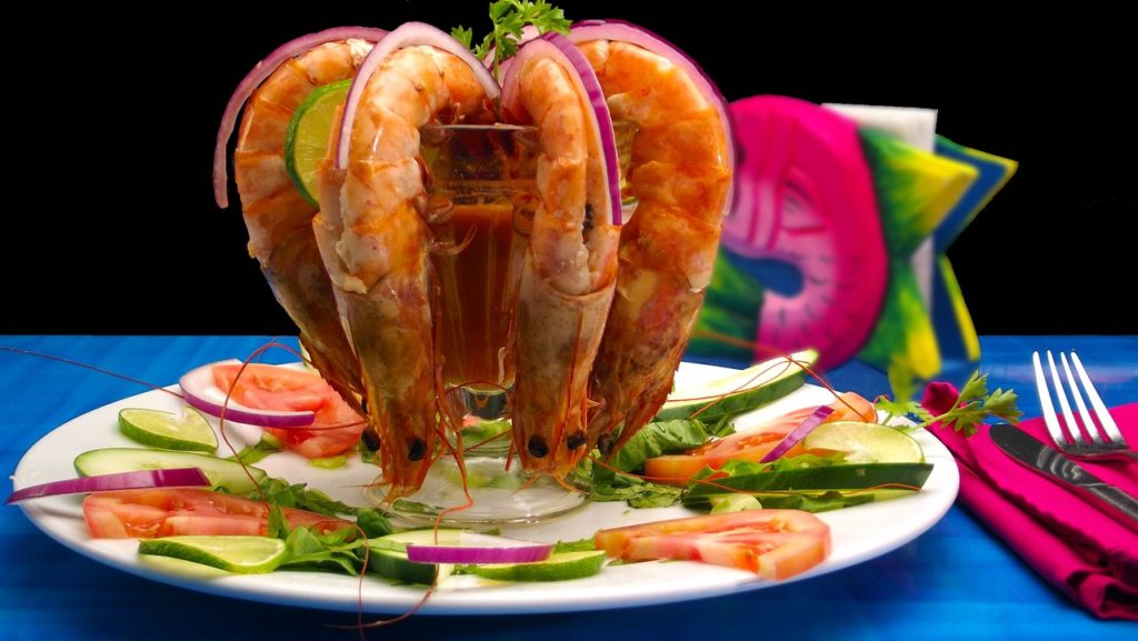 Shrimp cocktail served in a restaurant.