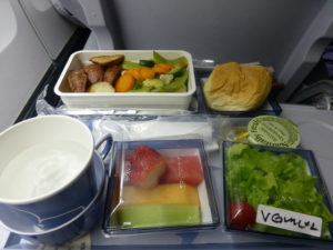 Tray of airline food photo taken by Mike Linksvayer.