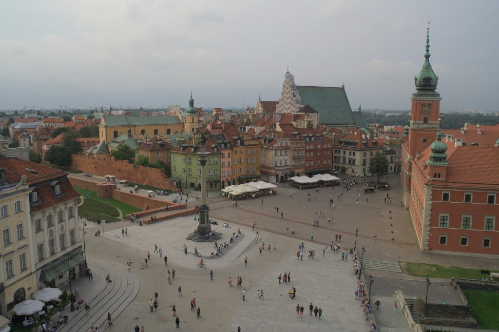 Birds-eye view of the historic city center - the old town of Warsaw.
