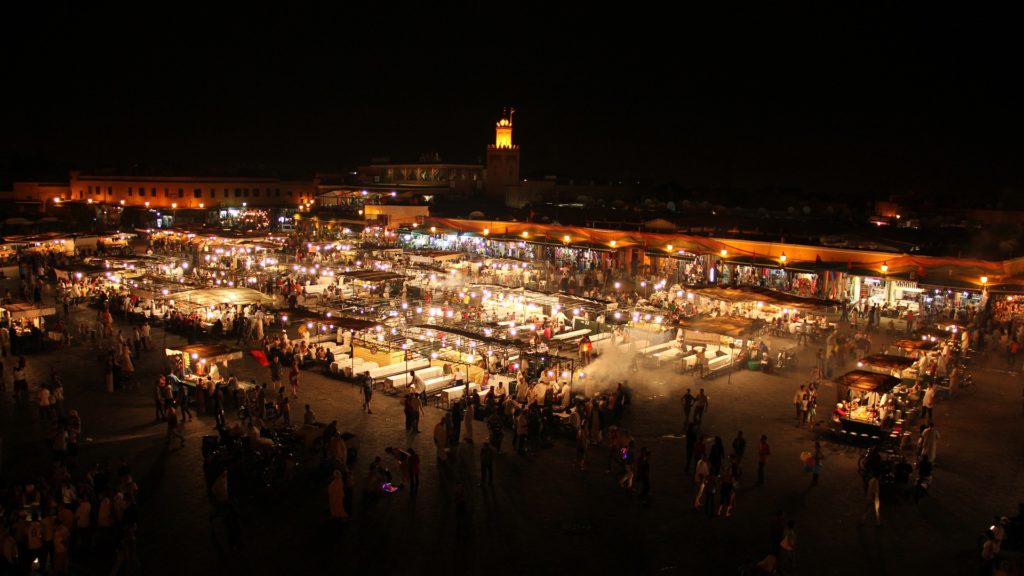 Jemaâ El-Fna Square at night.