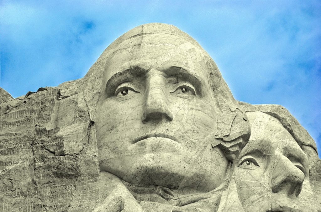 The face of President George Washington on Mount Rushmore.