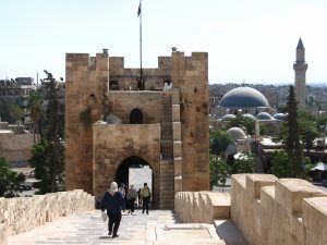 Entrance to the Citadel in Aleppo, Syria.
