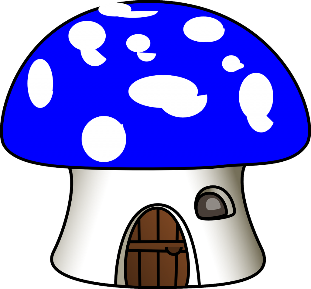 Graphic of a tiny mushroom house.