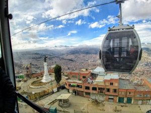Photo credit: Scott Mansfield / The Teleferica in La Paz is a Swiss-made gondola system that whisks passengers across the city, above the traffic-clogged streets.