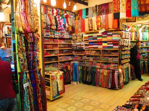 Silks and clothes in Turkish market