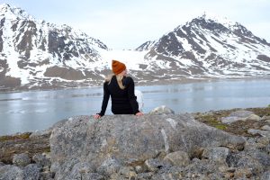 Alicia-Rae Olafsson takes in the view at Möllerfjorden, in the Norwegian Arctic on the archipelago of Svalbard.