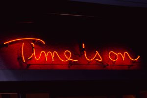Time Is On neon sign. Photo: Trixie Pacis