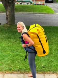 Author with her canoe camping backpack