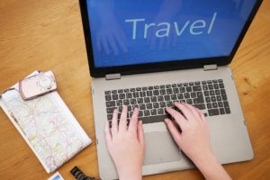 Researching travel on computer