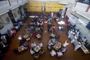 A view from the upper floor of the Coffee House that overlooks the lower floor hall. Photo: Sugato Mukherjee