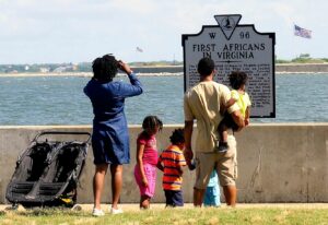 Fort Monroe First African Marker. Photo: Patti Ferguson (permission granted by the National Trust for Historic Preservation.