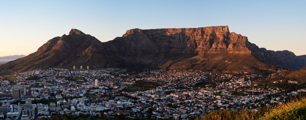 A view of Table Mountain in Cape Town, South Africa.