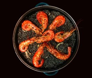 Arròs negre (black rice) with-shrimp.