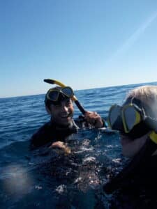 Author and her husband in free diving gear
