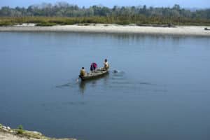 Quiet flows the blue waters of Jia Bhoroli on the banks of Nameri National Park. Photo: Sugato Mukherjee