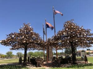 Arizona flag flies over veteran's memorial at Glendale Xeriscape Garden. Photo credit Breana Johnson