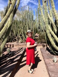 Author's friend in cactus garden at DBG. Photo credit Breana Johnson