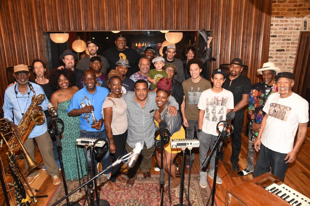 The Neville Brothers with Big Sam and the Dirty Dozen Brass Band, Terence Higgins, and crew