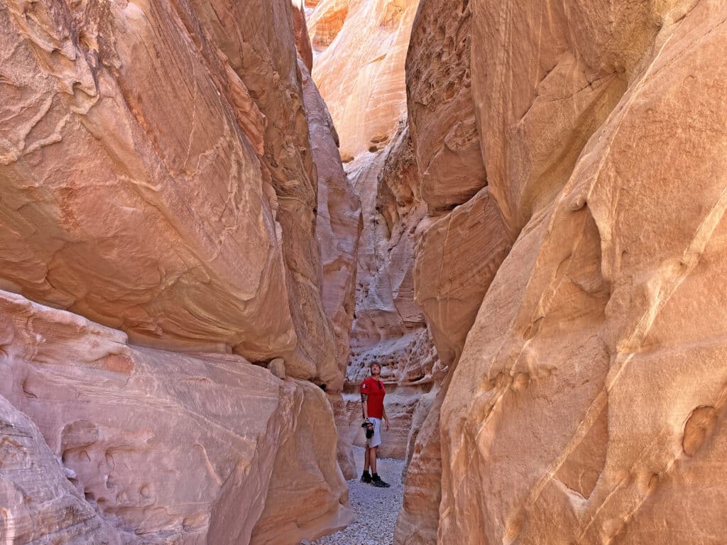 Author within the slot canyon located along the White Dome Canyon Trail