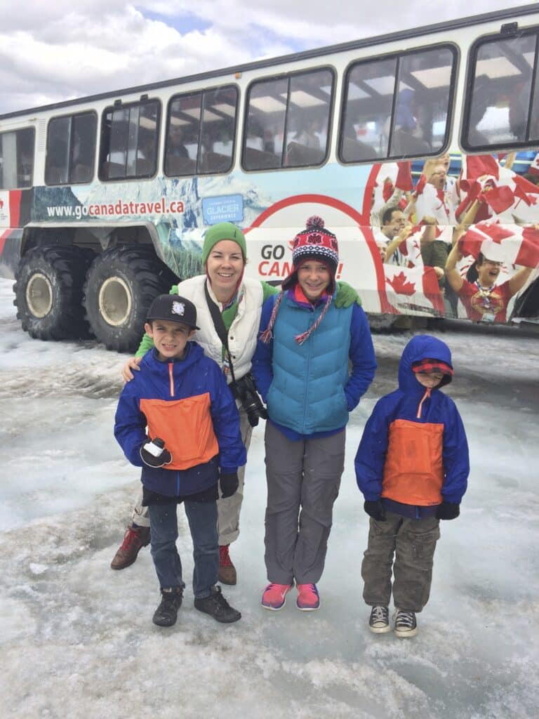 Author and family in Canada boarding the Glacier Explorer. Traveling with kids