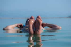 Man floating in the Dead Sea of Israel