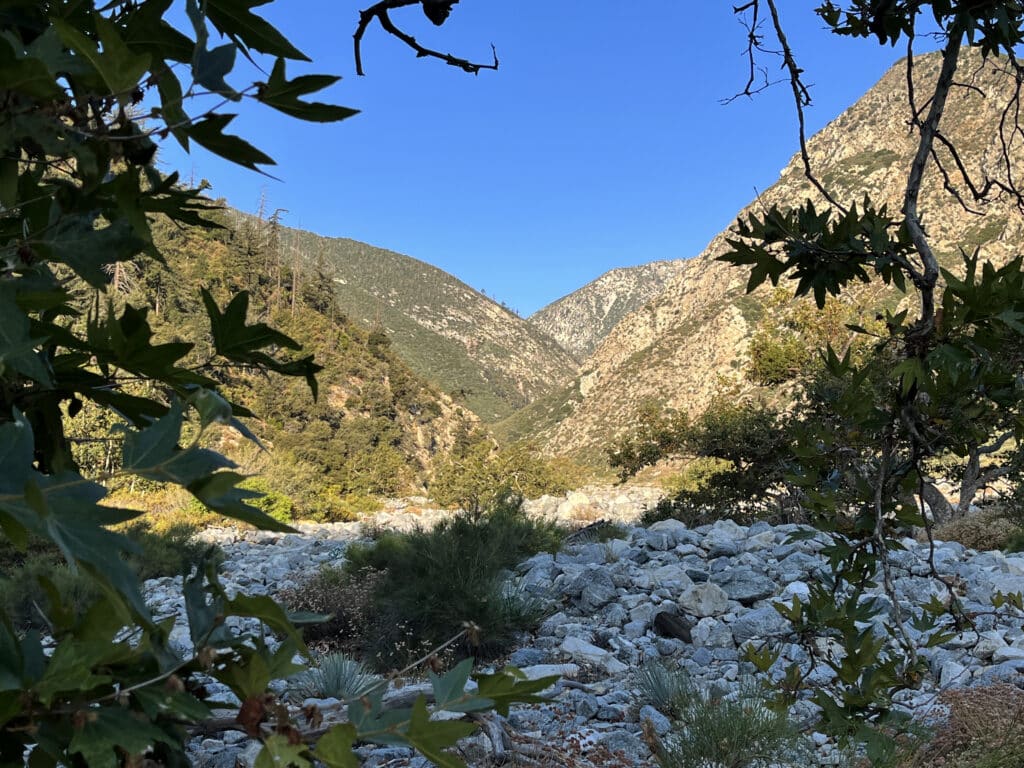 Enterind the dried out South Fork Lytle Creek tributary.  Photo: Thomas Später