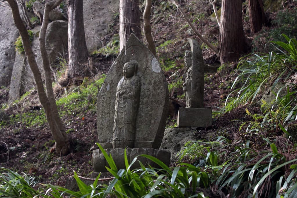 Stone sculptures, scattered throughout the forest surrounding the Yamadera Temple hiking trail. Photo:  Thomas Später 