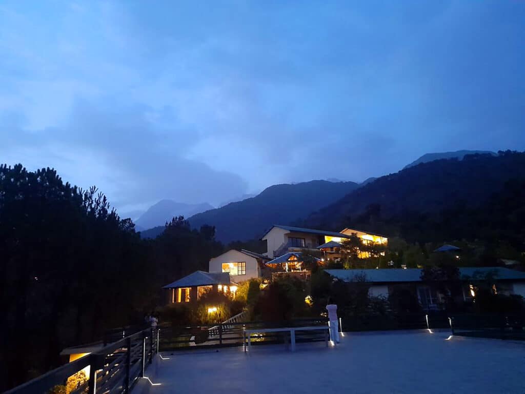 01. Darkness descends gently over Rakkh Resort with the inly blue Shivalik Range in the backdrop