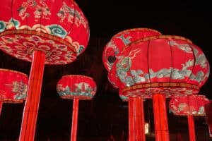 Drum lanterns light the night sky. Lunar New Year Photo: Kirsten Harrington