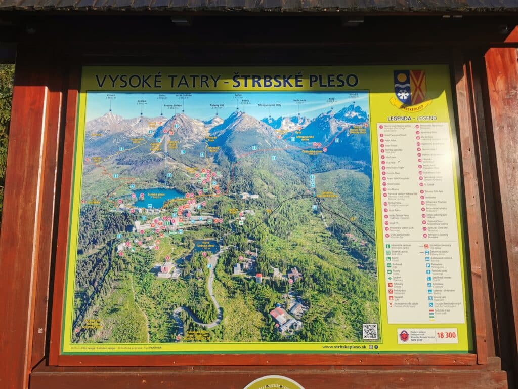 Information board of nearby hiking trails located in the city center of Strbske Pleso. Photo: Thomas Später