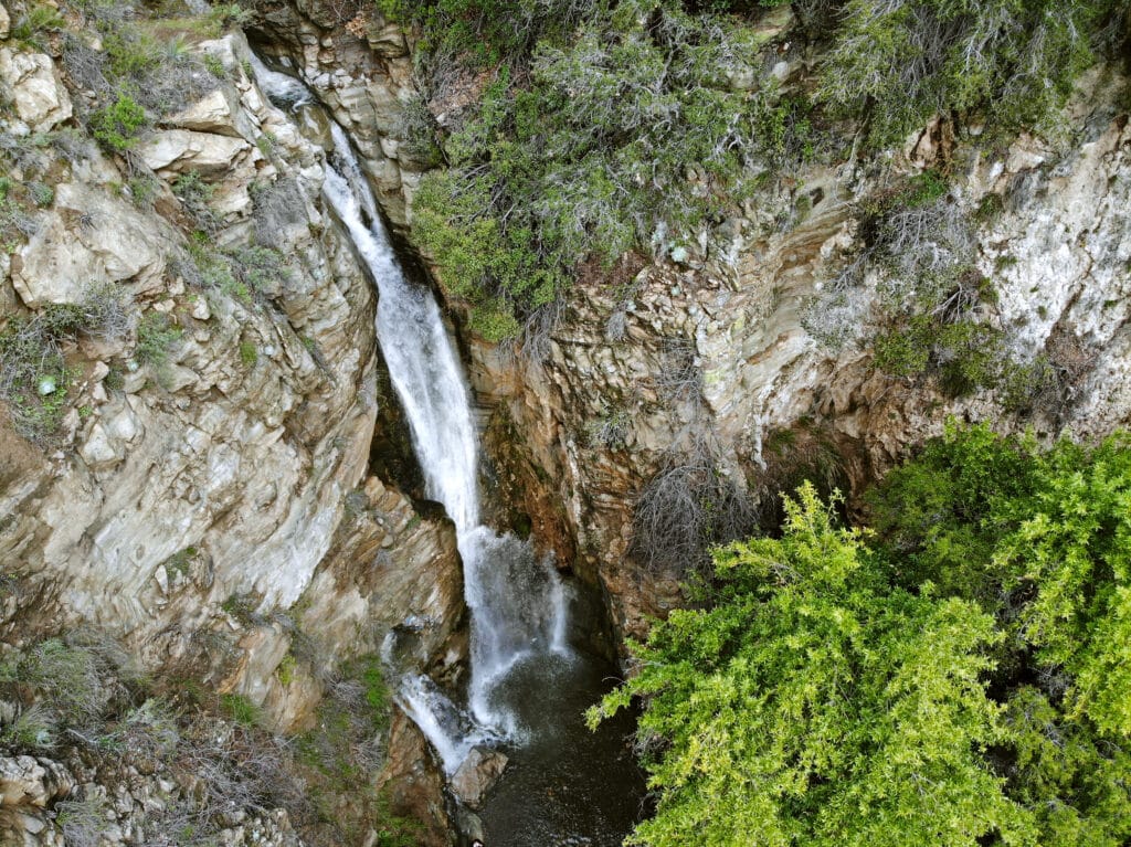 Aerial picture of Black Star Canyon Falls shortly after heavy rainfall. Photo: Thomas Später