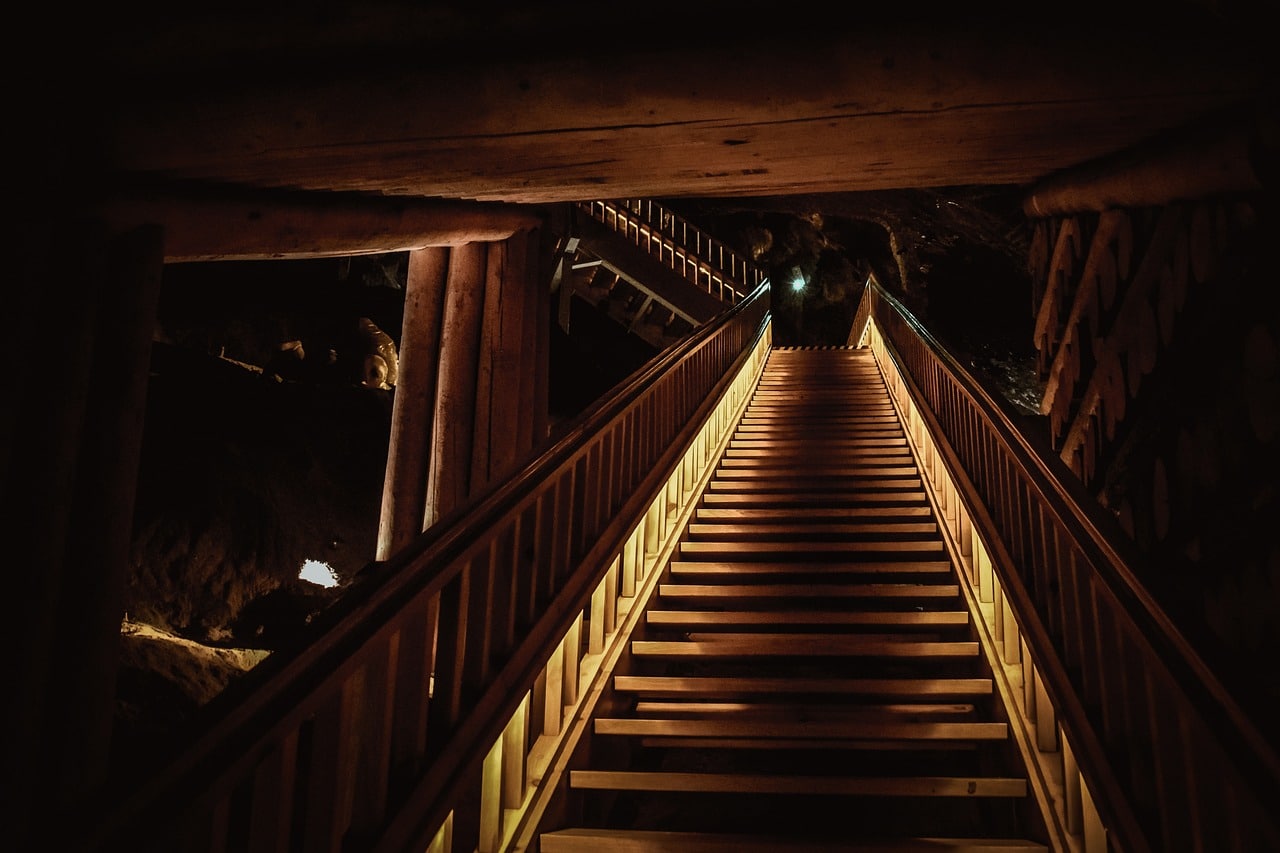 Stairs leading to one of the many Wieliczka Salt Mine routes