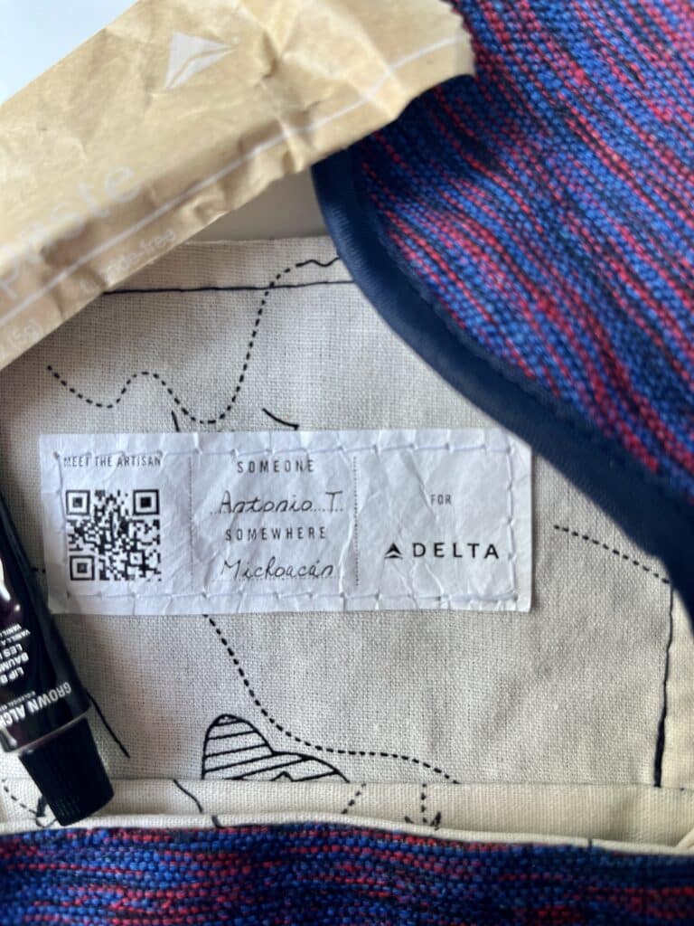 My amenity kit was made by Antonio T. The QR code tells his story. Photo credit Kirsten Harrington