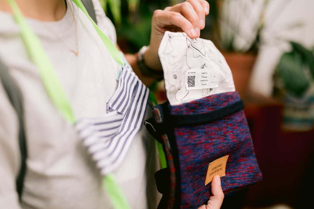 Scan the QR code to learn more about the bag's maker. Credit Delta Air Lines