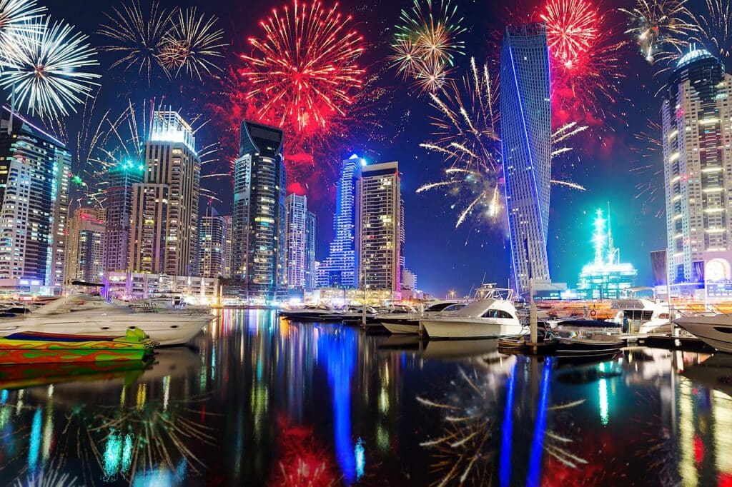New Year fireworks display in Dubai UAE